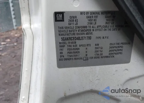 2011 Buick Enclave 2Xl z USA, uszkodzony, nr VIN 5GAKRCED4BJ371799